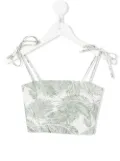 Little Bambah palm-print linen cropped top - Green