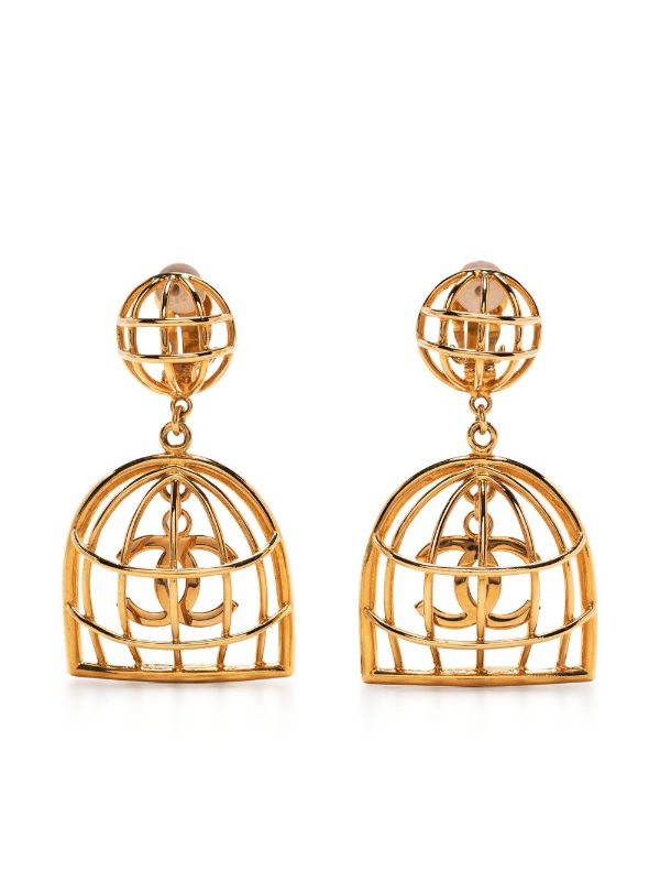Chanel Birdcage Clip on Earrings 1993 collection vintage repaired at  1stDibs