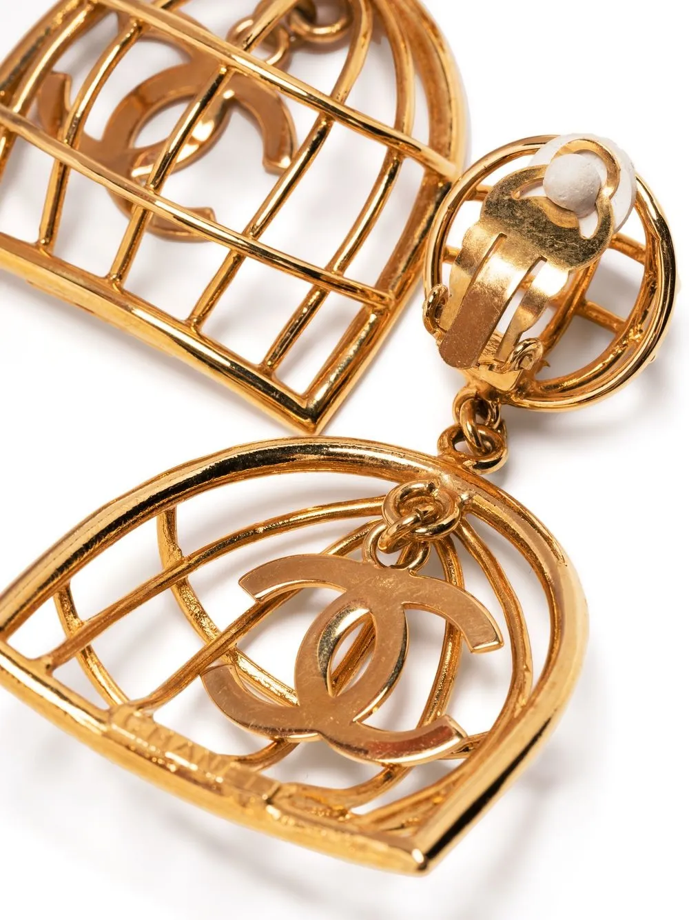 CHANEL Pre Owned 1993 CC Birdcage clip on Earrings Gold FARFETCH TR