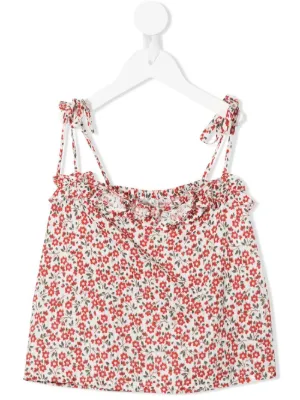 Top a fiori con ruches Farfetch Bambina Abbigliamento Bluse e tuniche Tuniche Rosso 