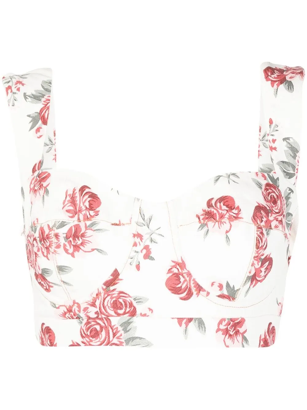 

Bambah top tipo bustier de mezclilla con rosas estampadas - Rojo