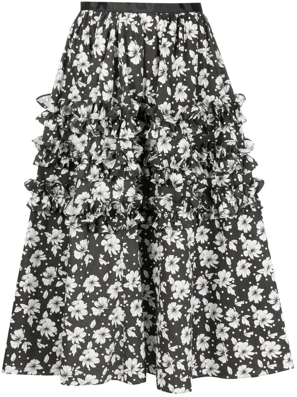 

Bambah floral ruffle-detail midi skirt - Black