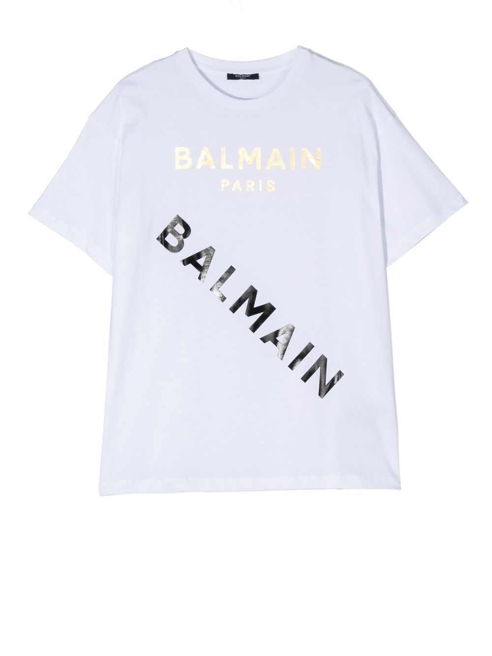 Balmain Teen Logo Print Cotton T-shirt In White