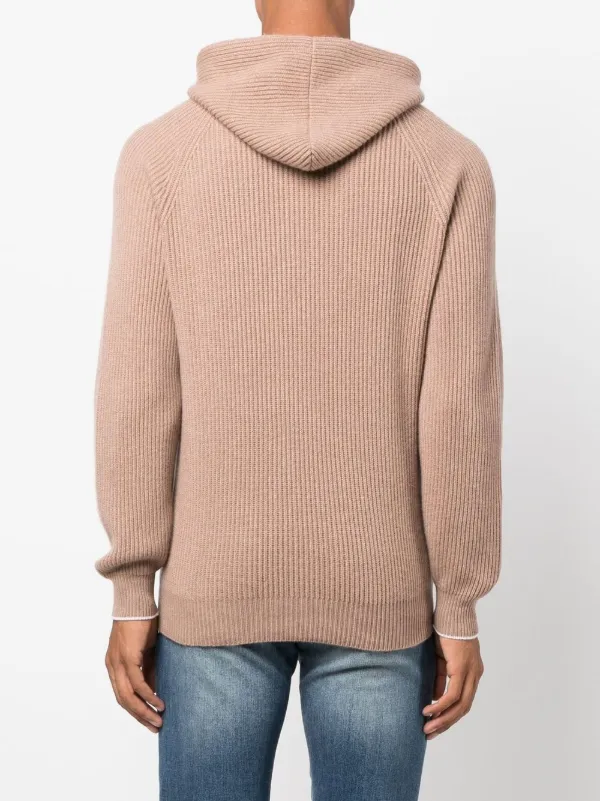 Brunello Cucinelli Cashmere Ribbed Hoodie | Neutrals | FARFETCH