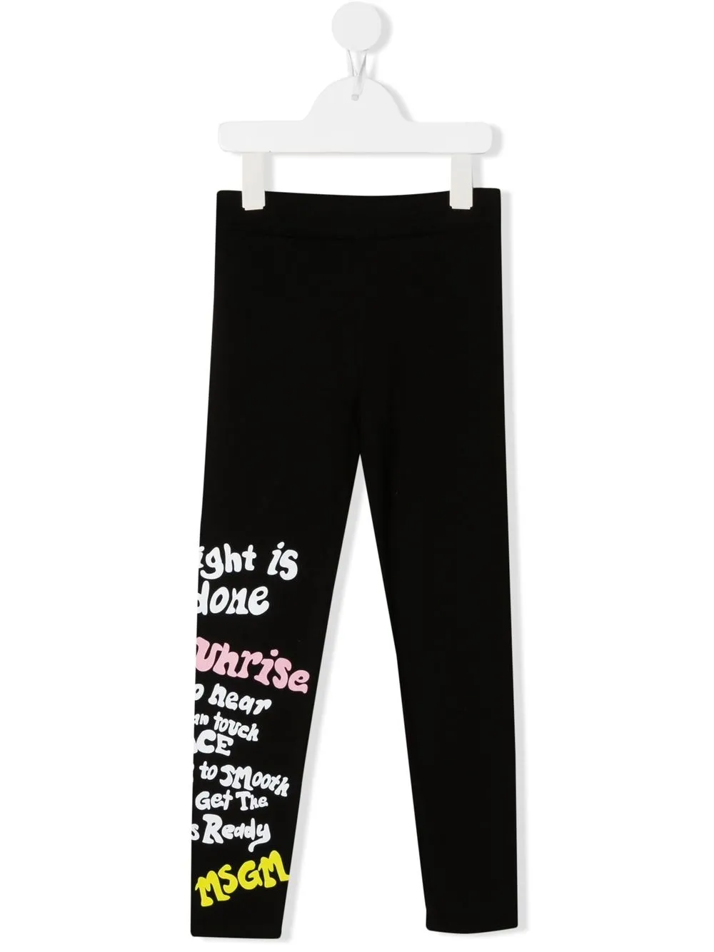 msgm kids legging en coton à slogan imprimé - noir