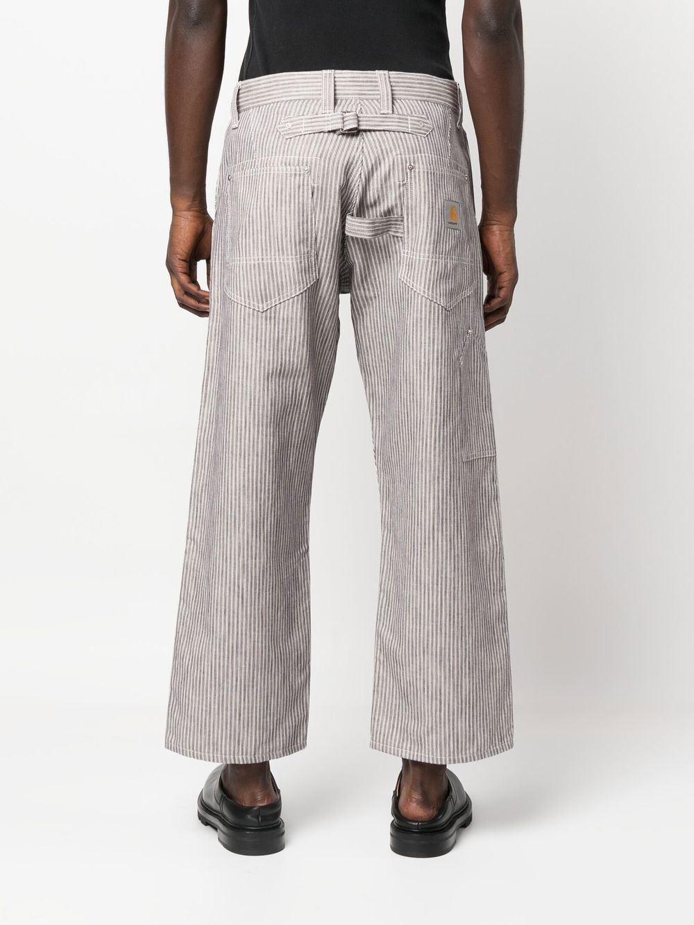 Shop Junya Watanabe Stripe-pattern Cropped Trousers In 中性色