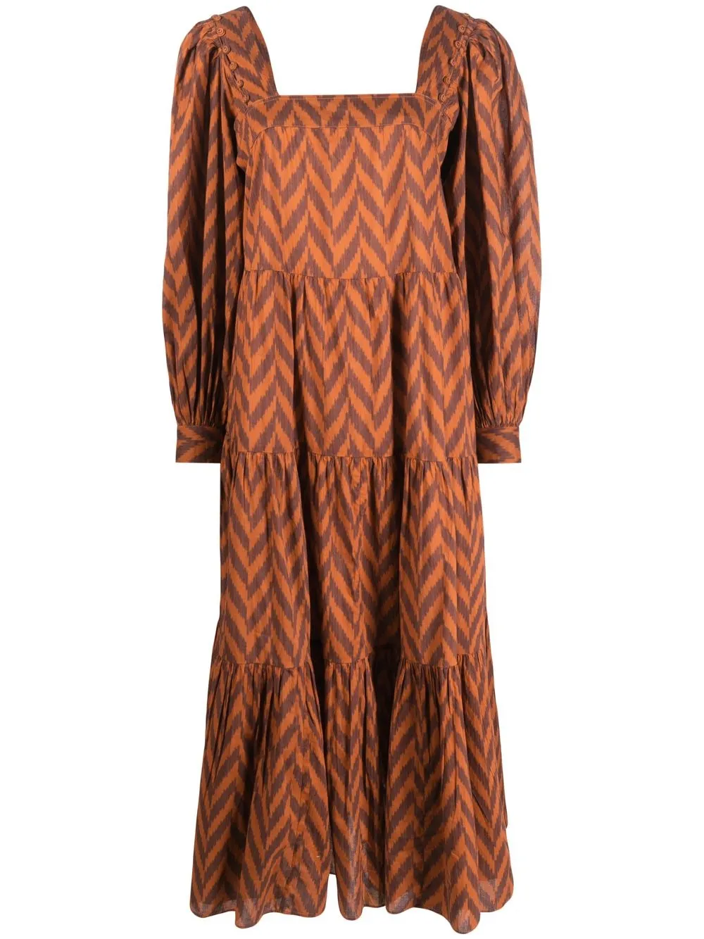 

Ulla Johnson Georgina chevron-print tiered dress - Brown