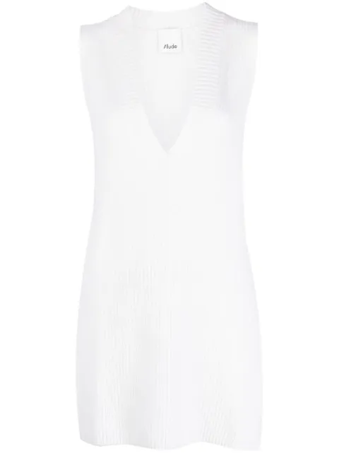 Allude V-neck ribbed-knit top