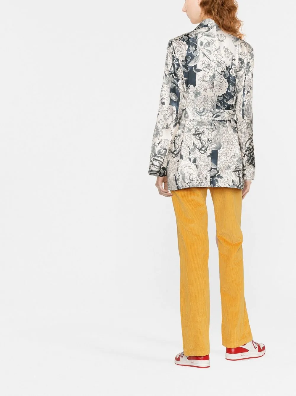 graphic-print belted silk jacket