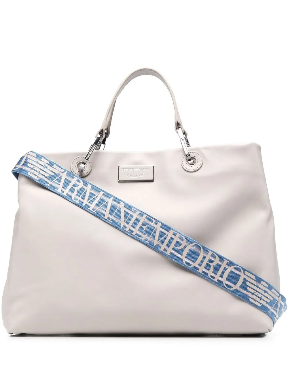 

Emporio Armani tote con placa del logo - Gris