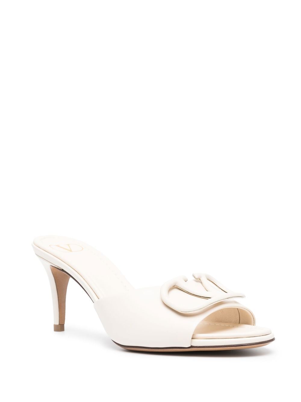 Shop Valentino Logo-plaque Leather Mules In Neutrals