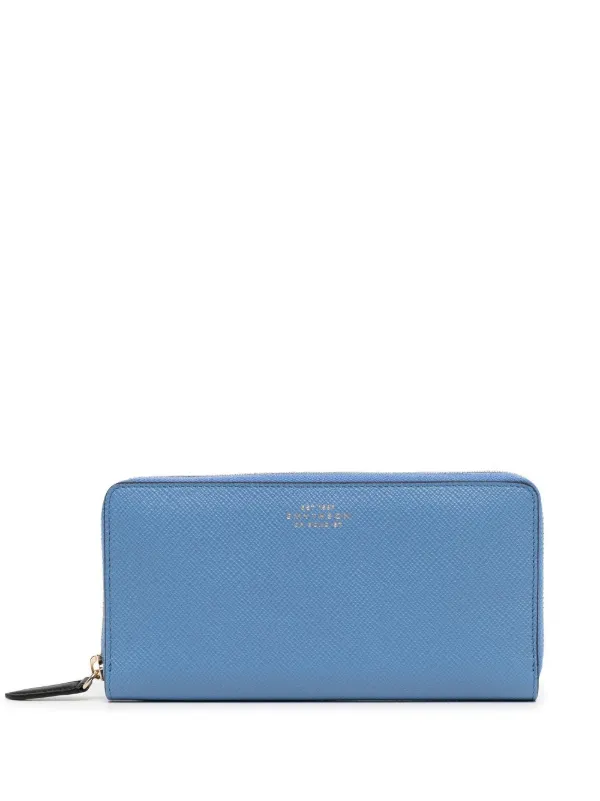 Smythson Leather Zip-up Wallet in Blue
