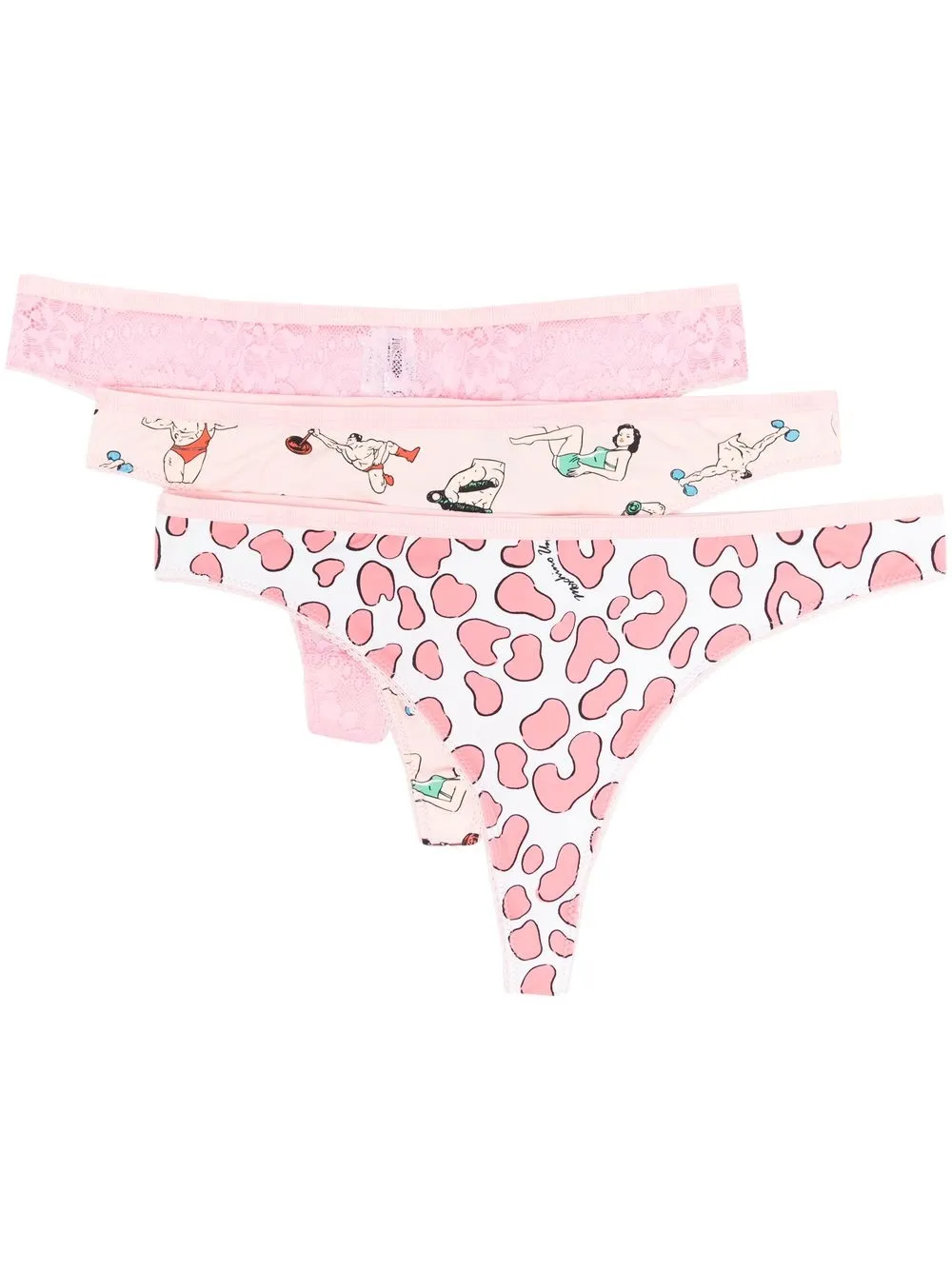 

Moschino triple-pack graphic-print thongs - Pink