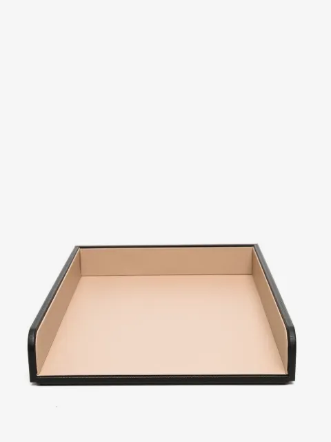 Smythson صينية جلد بشعار محفور