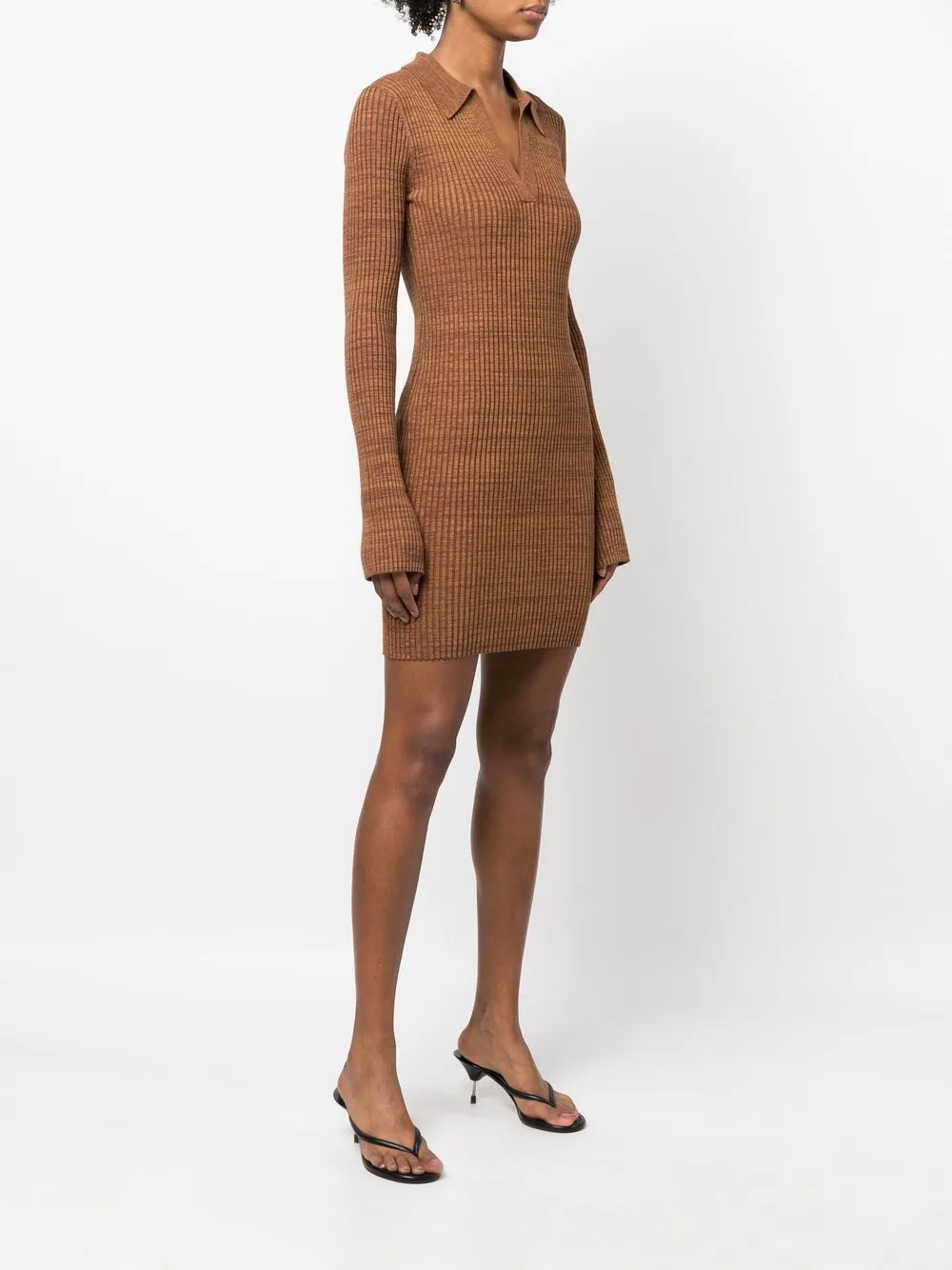 Helmut Lang Marl ribbed-knit long-sleeve Polo Dress - Farfetch