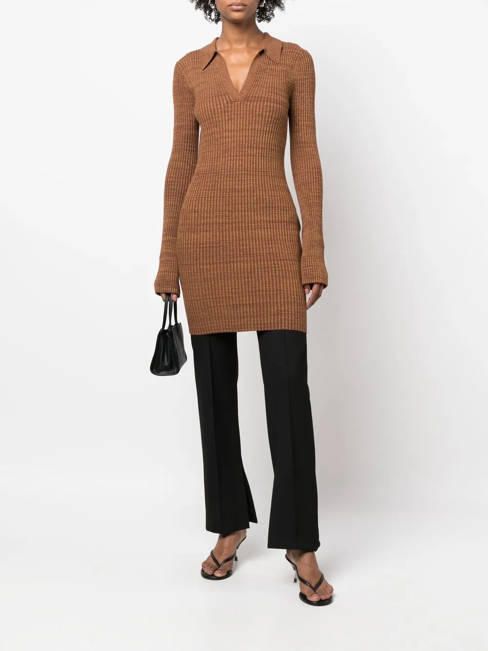 Helmut Lang Marl ribbed-knit long-sleeve Polo Dress - Farfetch