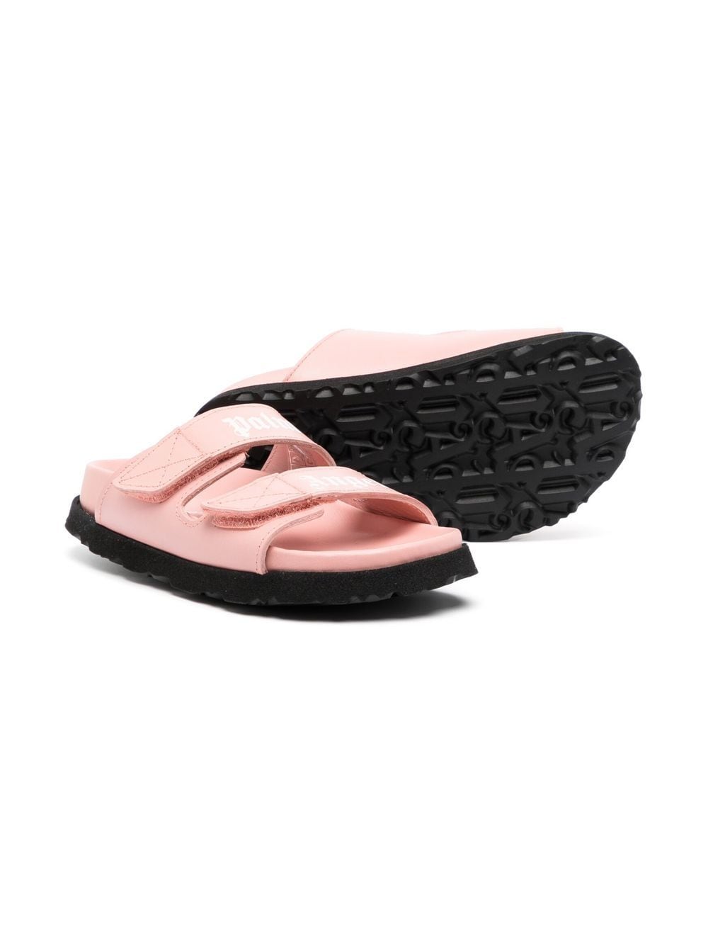 Shop Palm Angels Logo-print Leather Slides In Pink