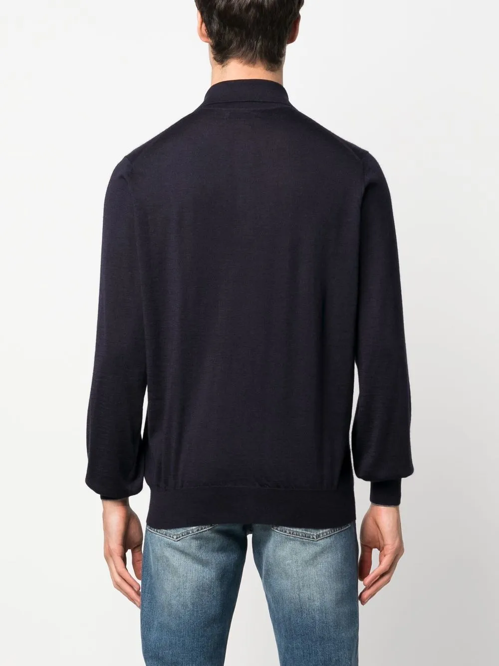 Brunello Cucinelli Long Sleeve Polo Shirt In Blue | ModeSens