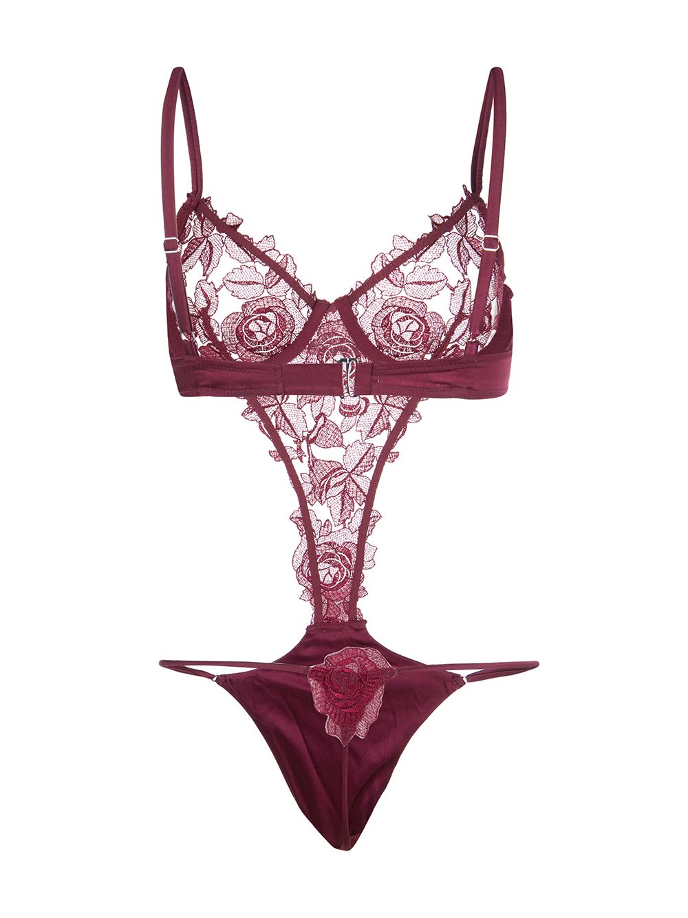 Fleur Du Mal Body met geborduurde bloemen - Rood