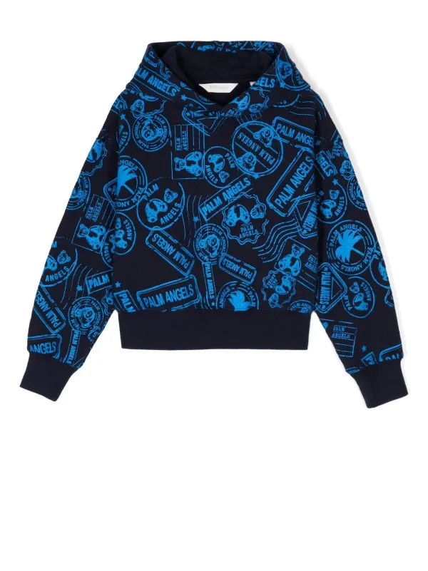Palm Angels Kids graphic-print Cotton Hoodie Blue FARFETCH VN