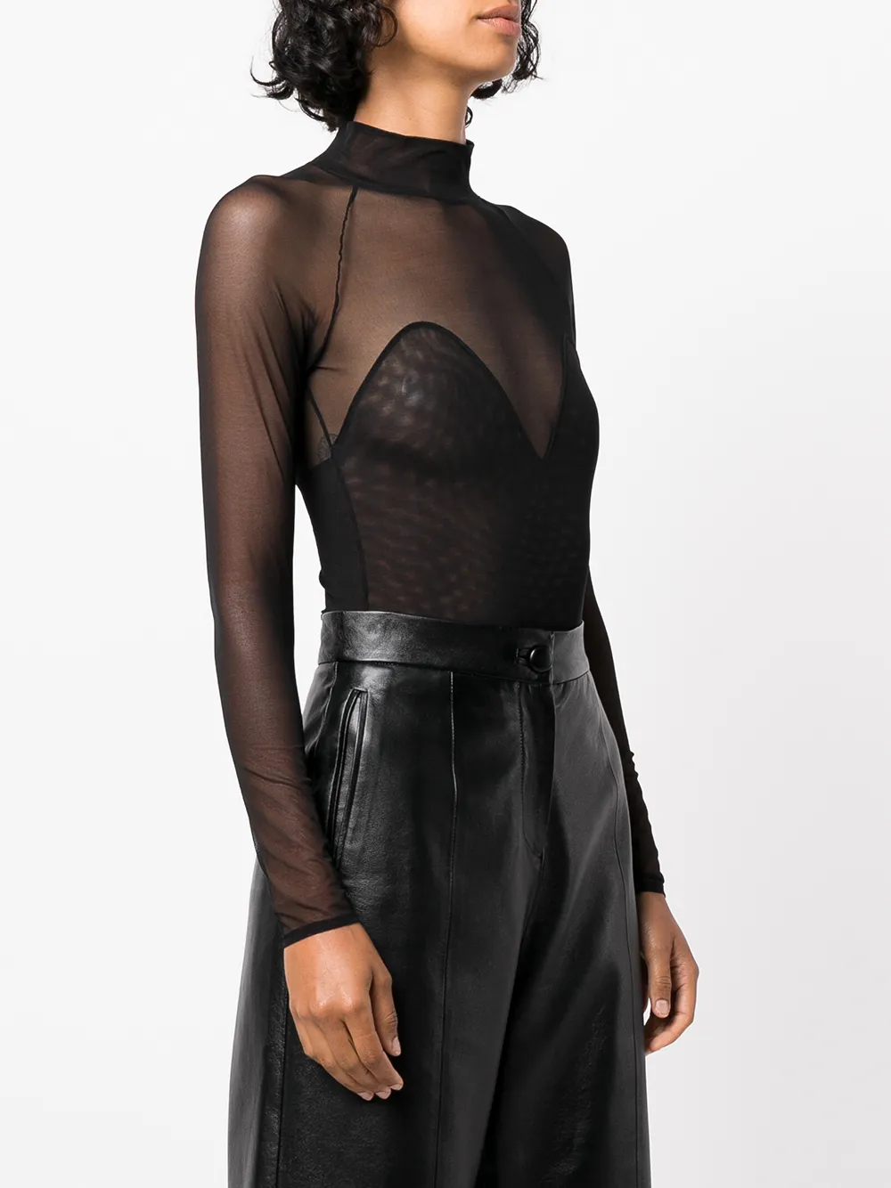 Shop Fleur Du Mal Mesh-panel Mock Neck Bodysuit In Black