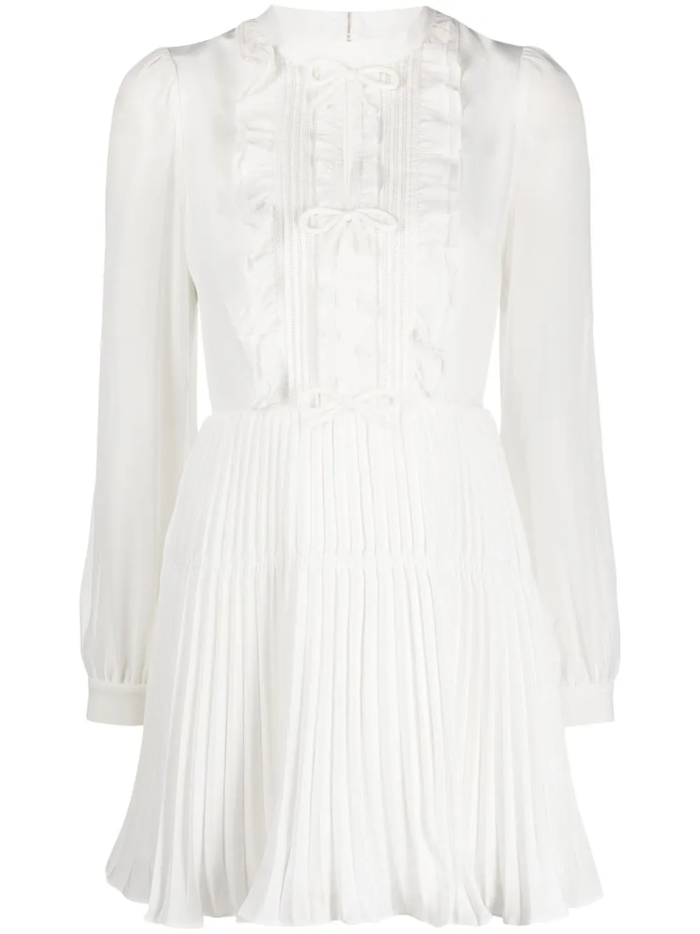 

Self-Portrait ruffled-bib flared mini dress - White