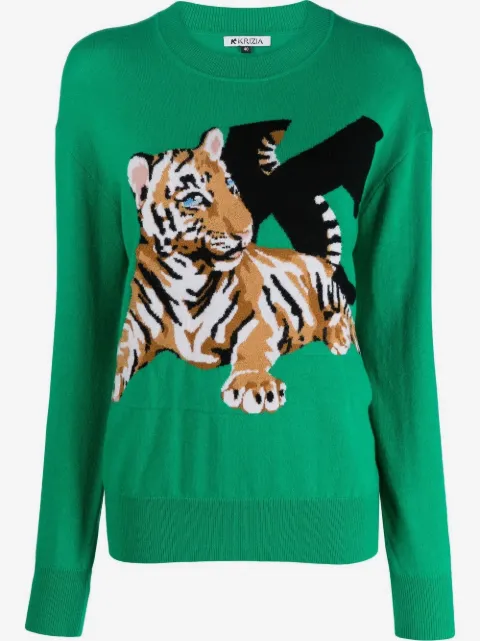Krizia intarsia-knit tiger jumper