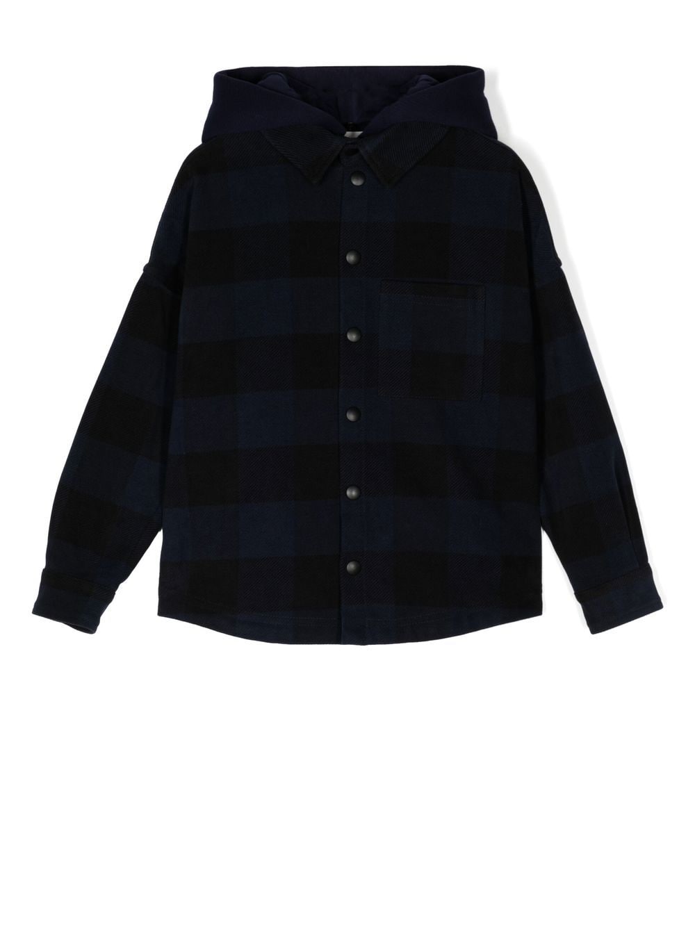Palm Angels Kids' Check-print Hooded Shirt Jacket In Blue