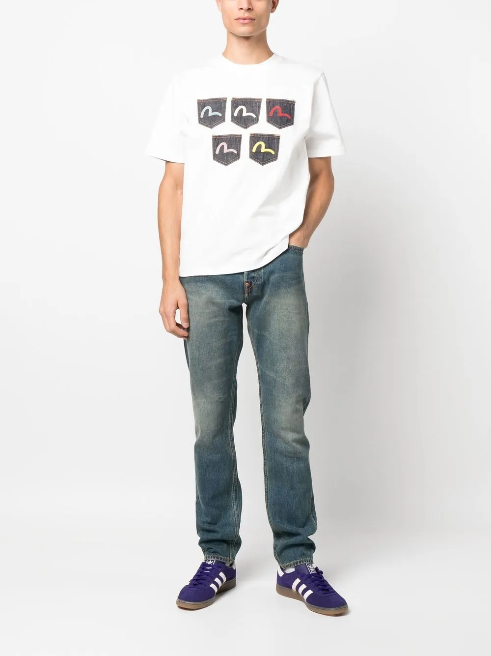 

EVISU denim appliqué cotton T-shirt - White