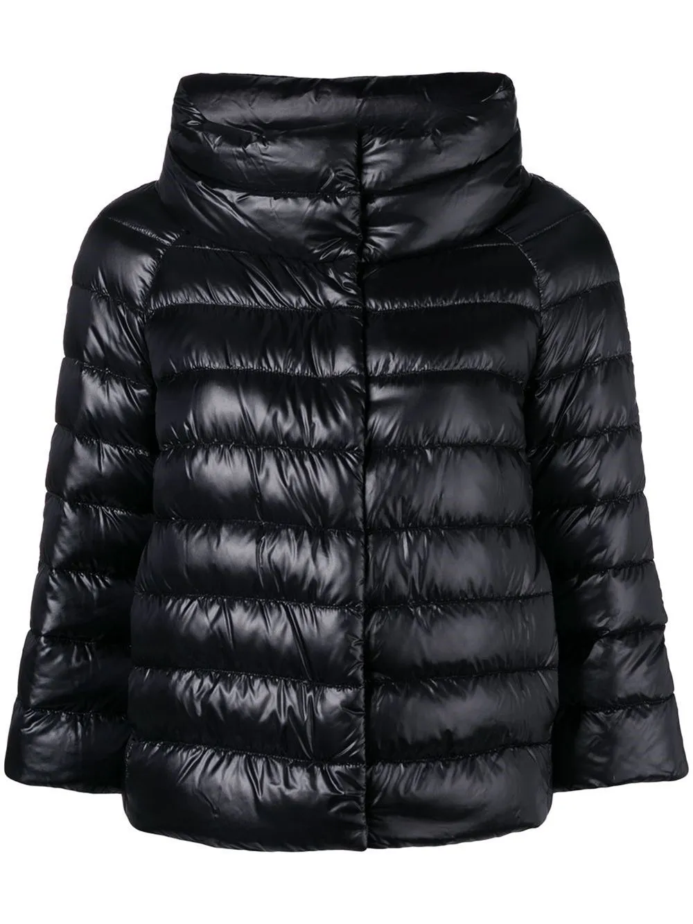 Herno Shiny Short Hooded Down Puffer Jacket In Black