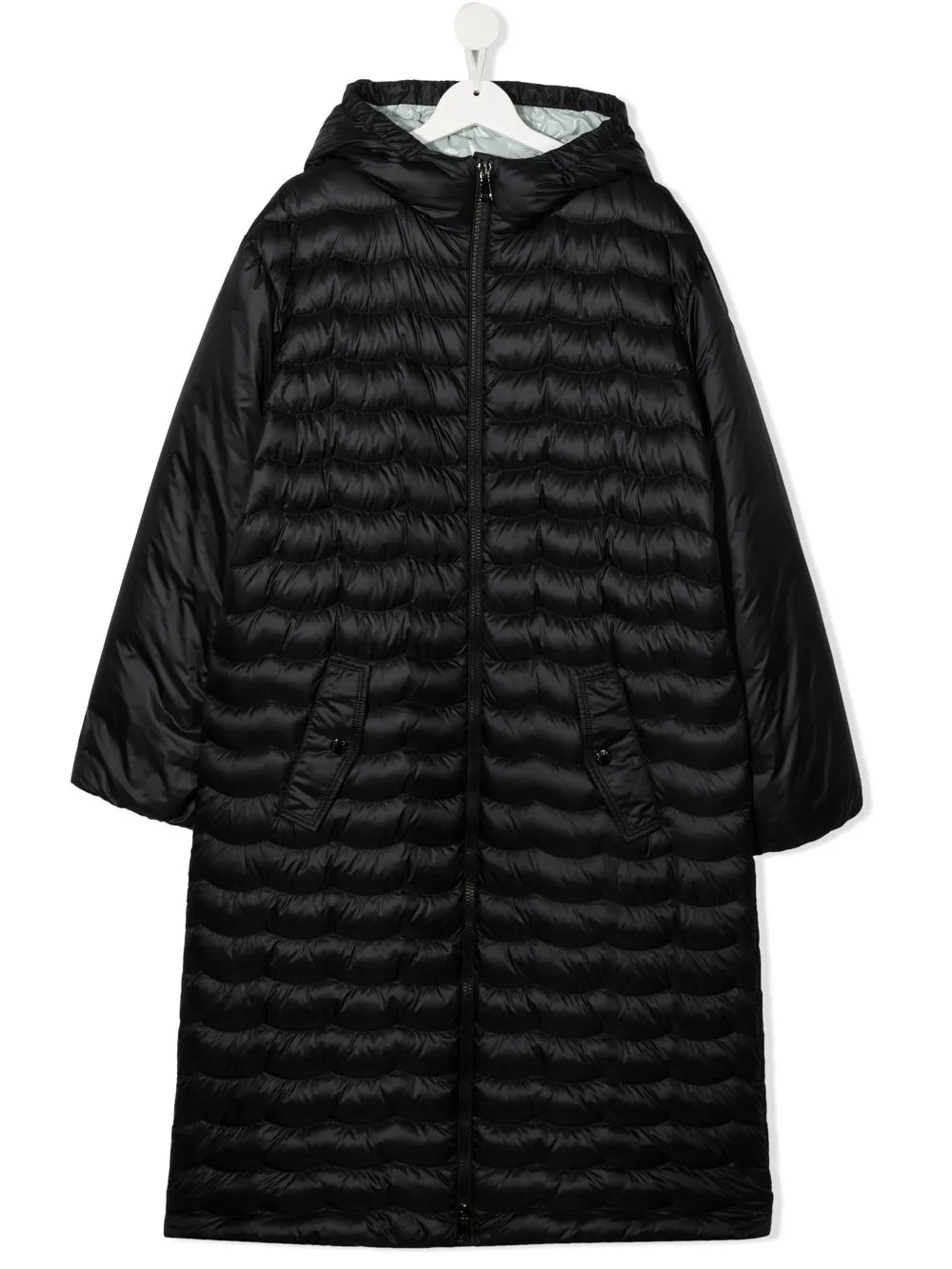 

Moncler Enfant logo-patch long padded coat - Black