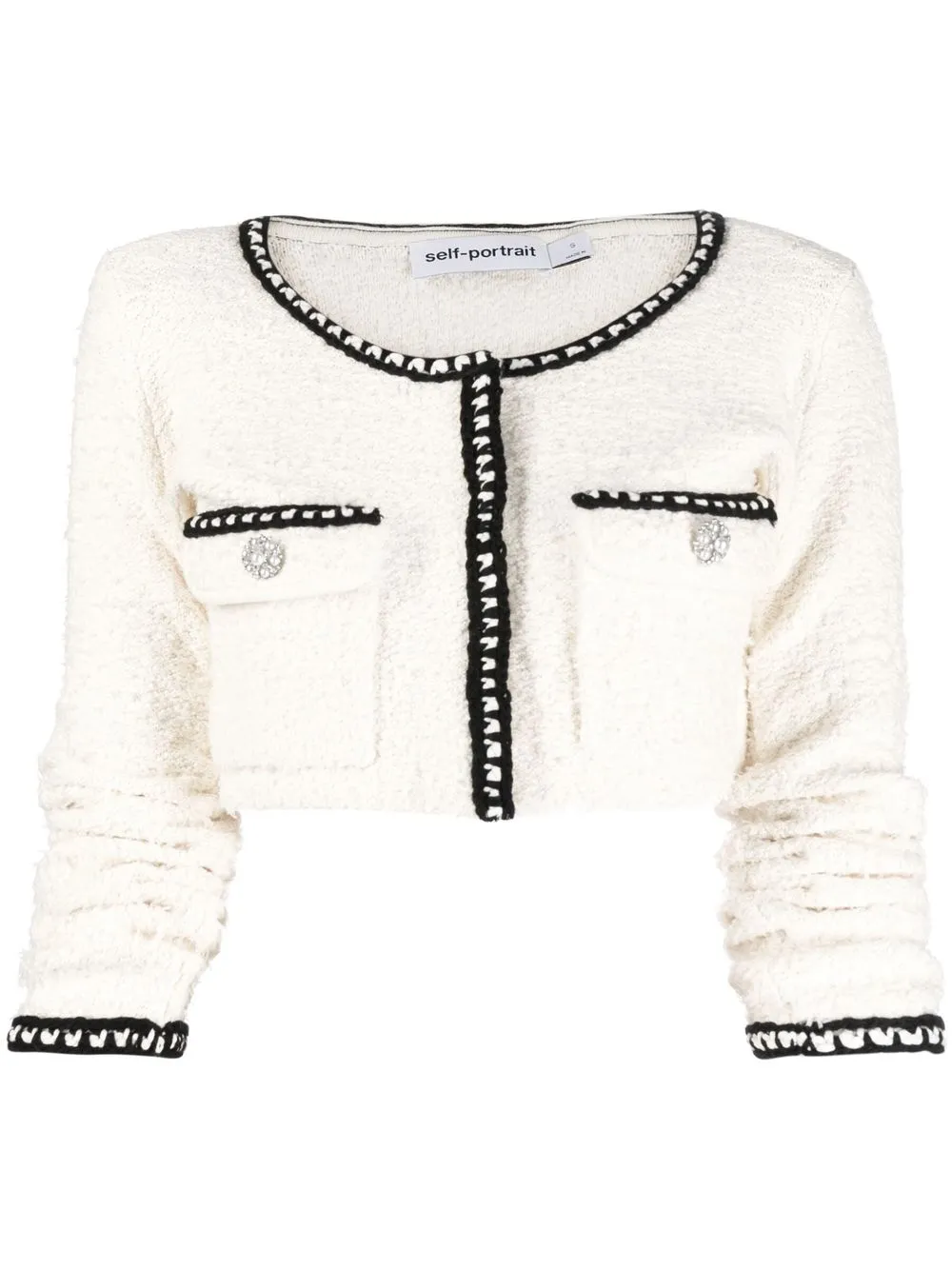 

Self-Portrait contrasting-trim cropped cardigan - White