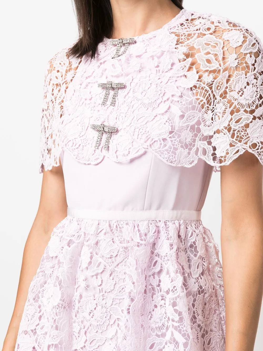 self portrait tiered floral lace printed dress Full length silk dressing gown- made in England OUT OF STOCK – Alice &  Astrid main image 0