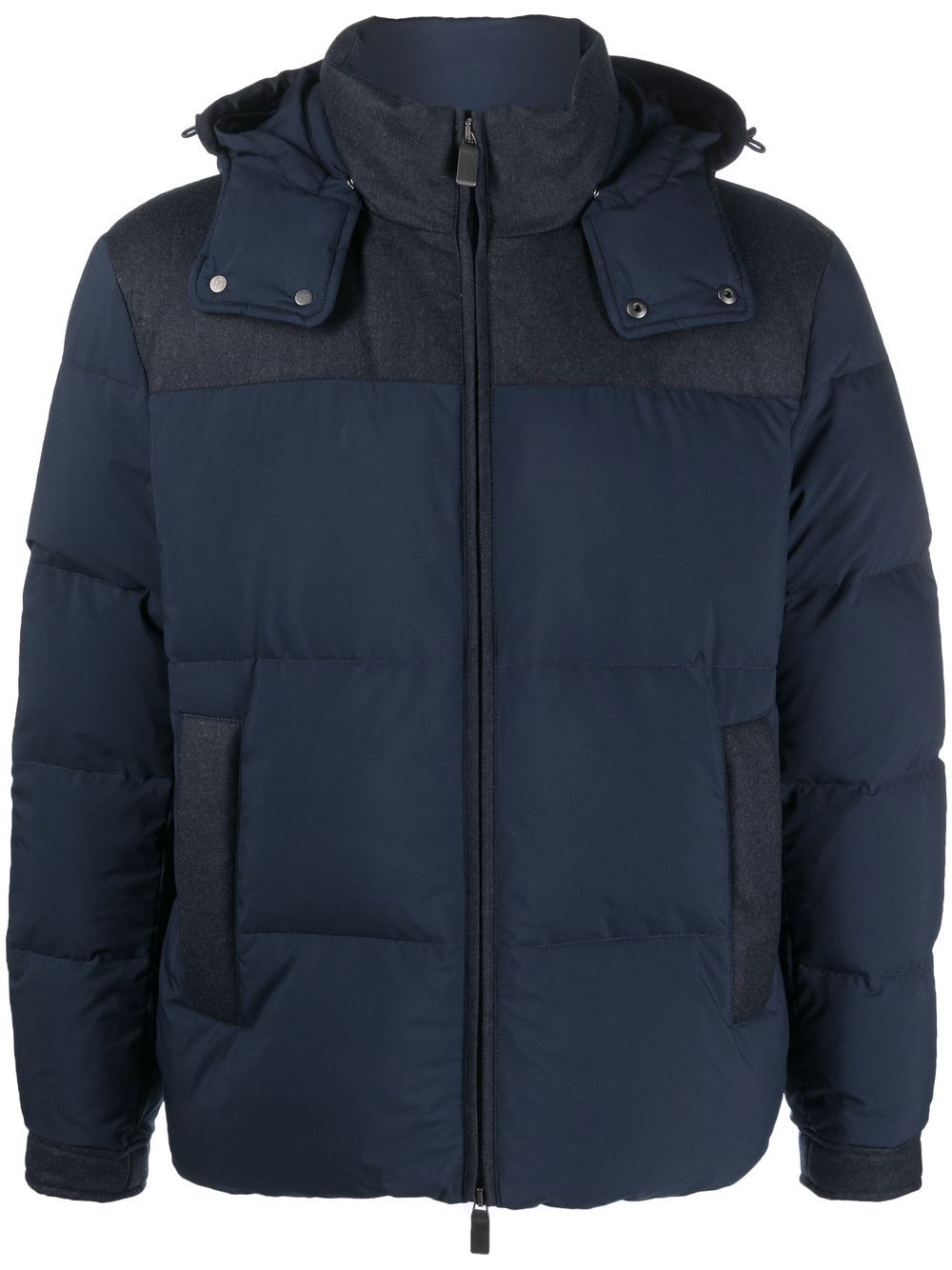 Canali Panelled Padded Coat In Blue