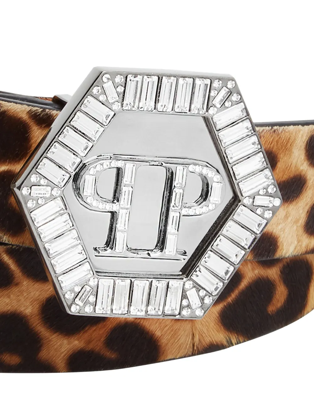  Philipp Plein Hexagon Gürtel Mit Leoparden Print   Braun 