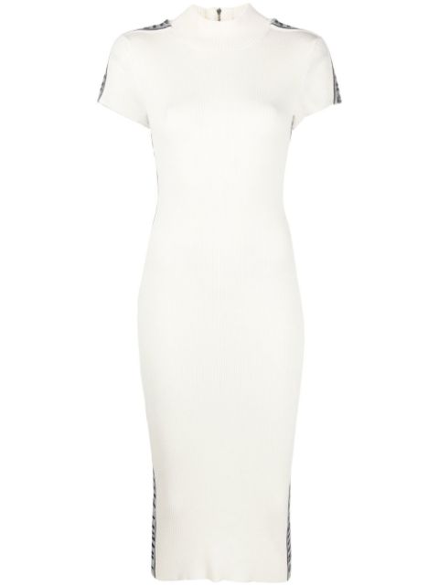 Philipp Plein rhinestone-logo ribbed wool midi dress Women