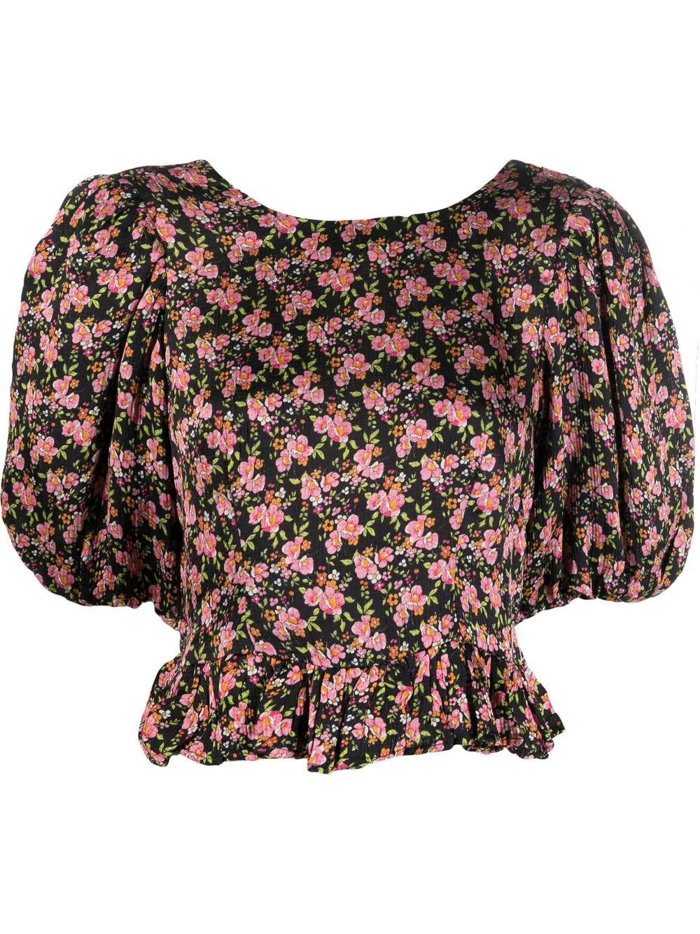 byTiMo floral-print ruffle-hem blouse | Black | Image 1