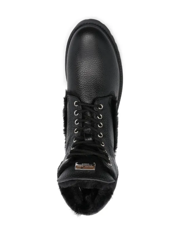 Philipp Plein The Hunter shearling lined leather boots unisex Calf Leather Rubber Polyester Metal Acrylic 39 Black