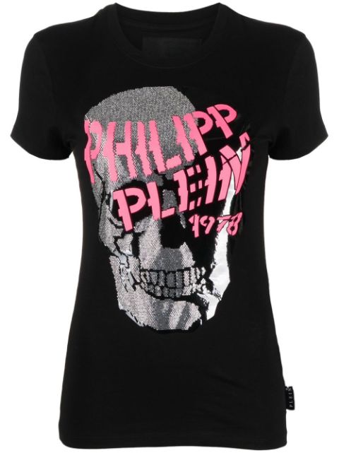 Philipp Plein Skull Strass V-neck T-shirt Women