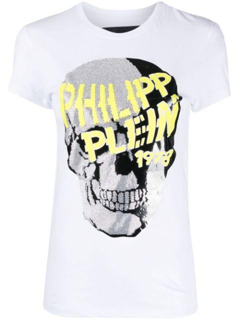 Philipp Plein skull-strass v-neck T-shirt Women