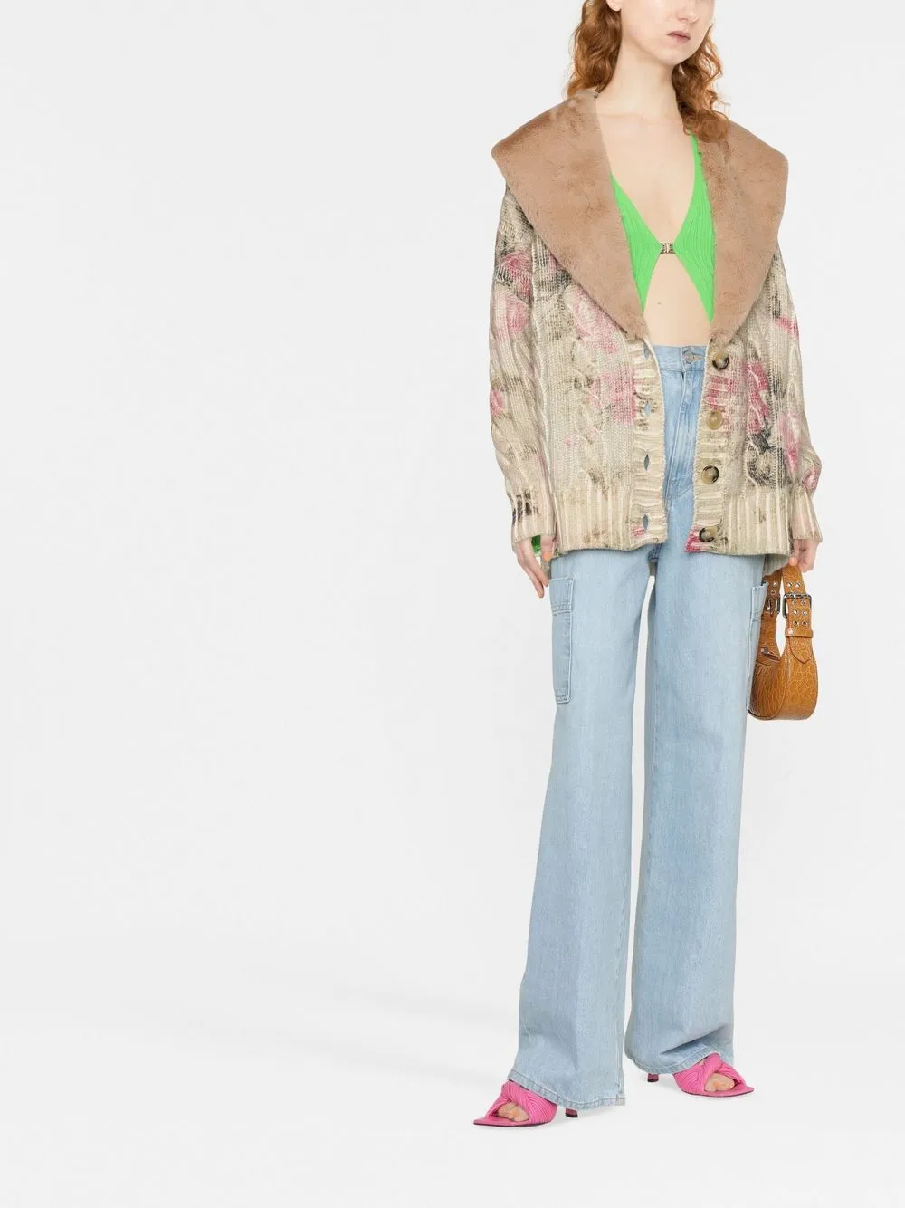 Blumarine Vest met afwerking van imitatiebont - Beige