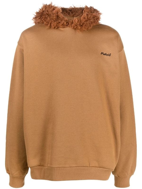 MARNI logo-embroidered hoodie - Neutrals