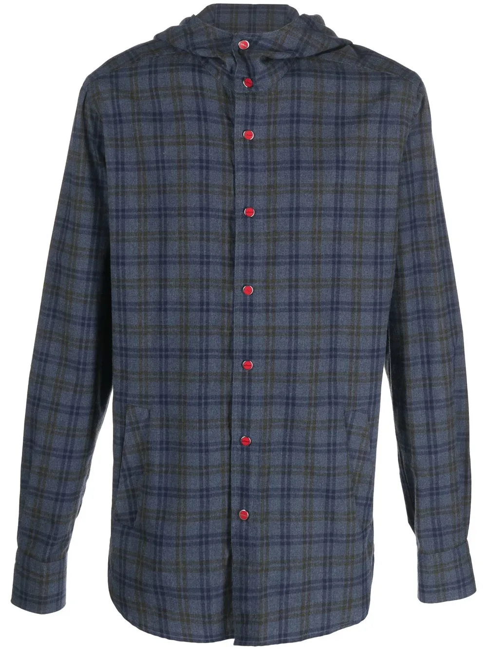 

Kiton check hooded shirt - Blue