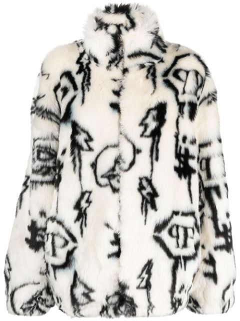 Philipp Plein monogram-print faux fur coat Women