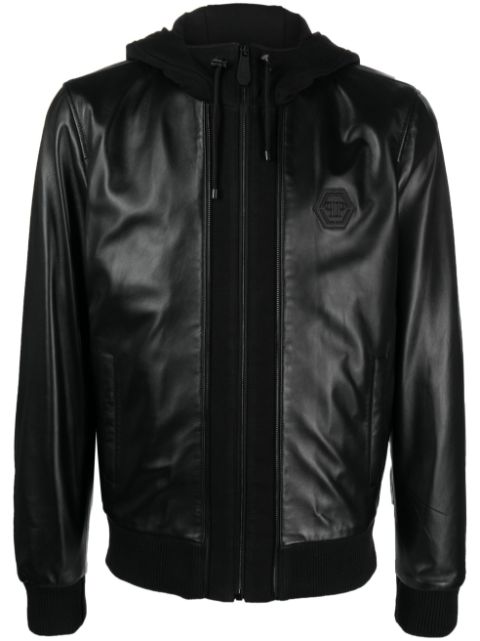 Philipp Plein leather hooded jacket Men