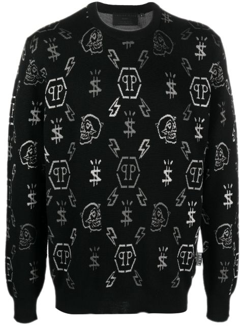 Philipp Plein LS jacquard monogram jumper Men