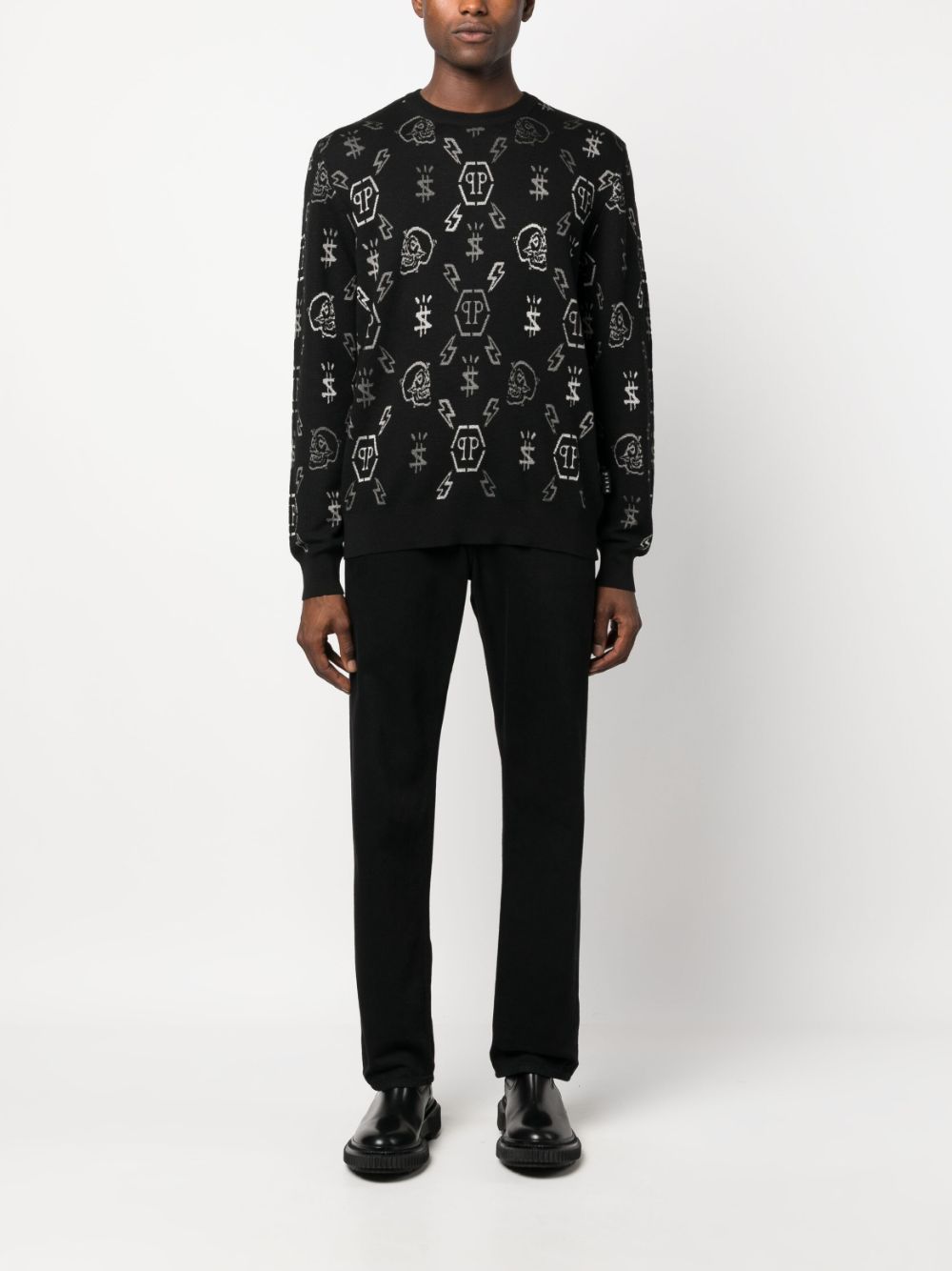 Philipp Plein LS jacquard monogram jumper - Zwart