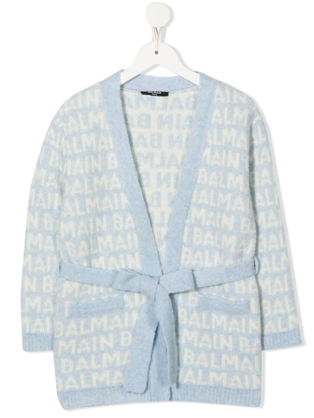 

Balmain Kids intarsia-logo knitted cardigan - Blue