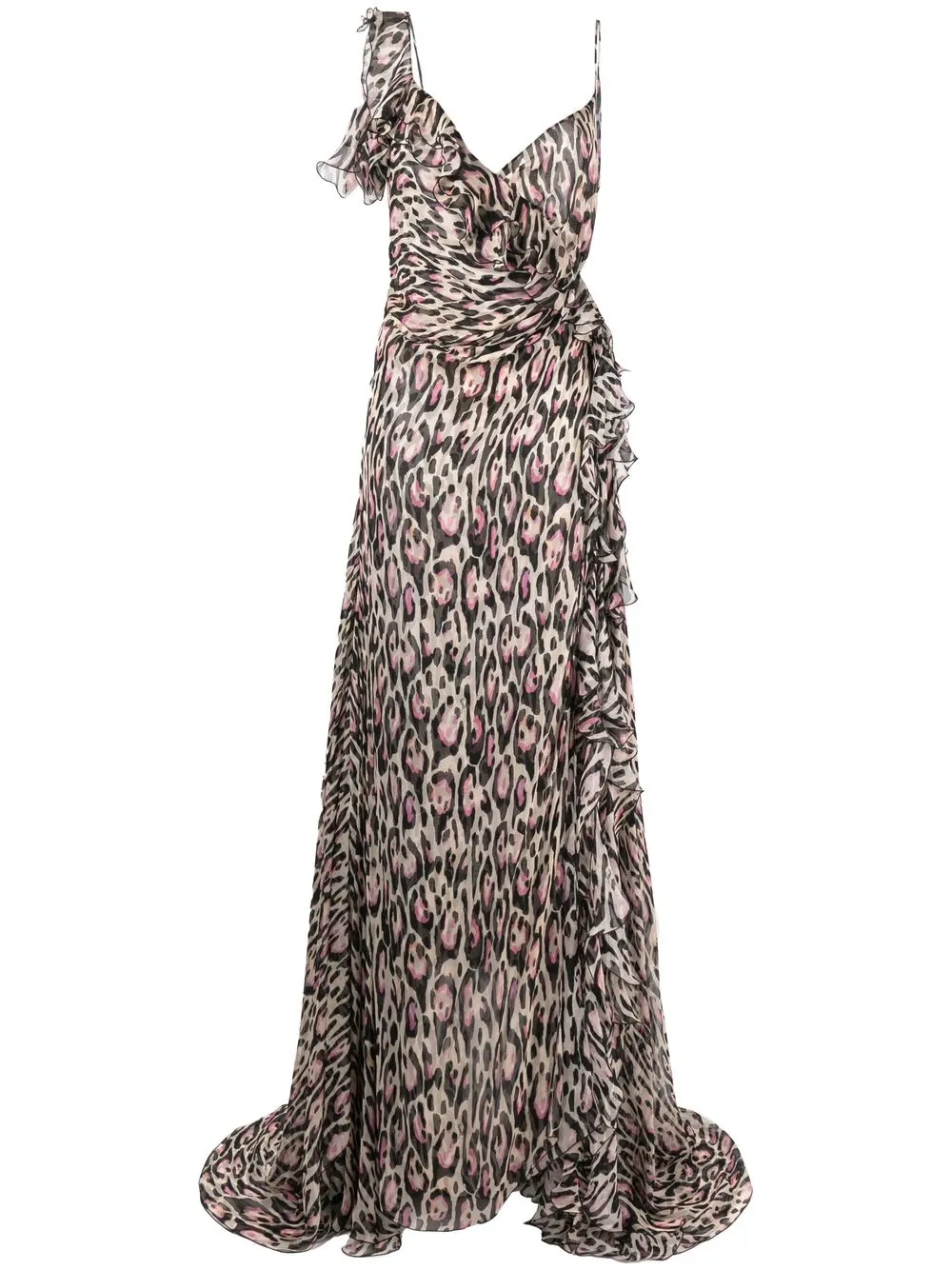 Roberto Cavalli Leopard-print Sweetheart-neck Gown In Pink | ModeSens