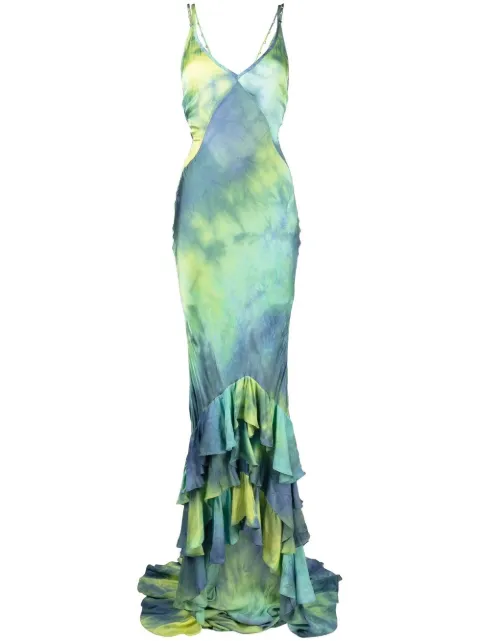 Roberto Cavalli tie-dye print ruffle-hem maxi dress